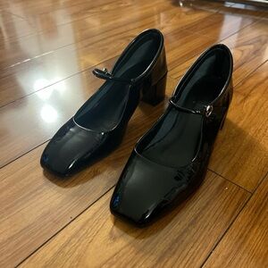 Black Patent Mary Jane Block Heel Pumps